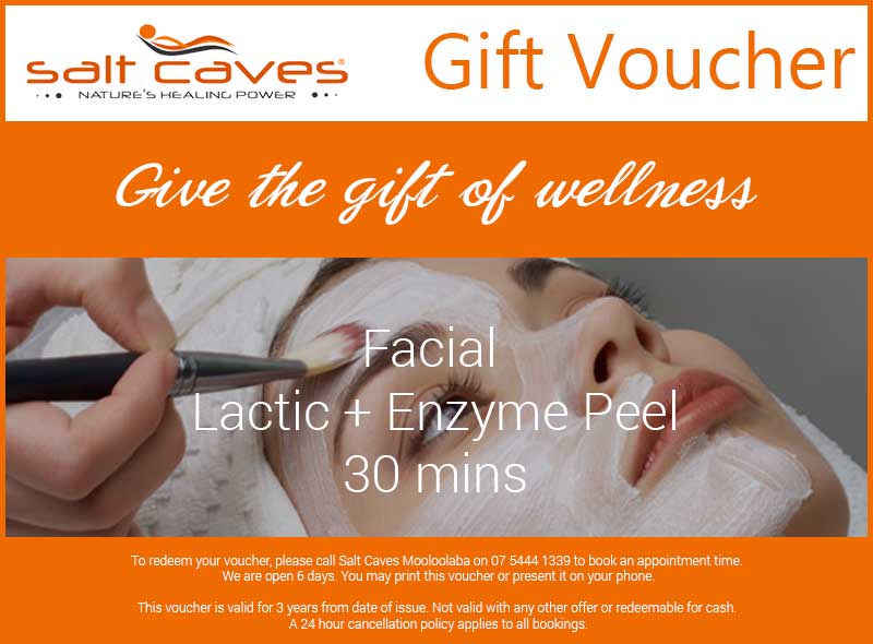 Salt Caves Facial Gift Voucher: Lactic + Enzyme Peel: 30 mins