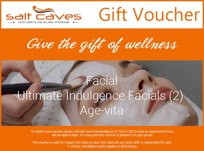 Salt Caves Facial Gift Voucher: Ultimate Indulgence Facials (2) Age-vita Renew