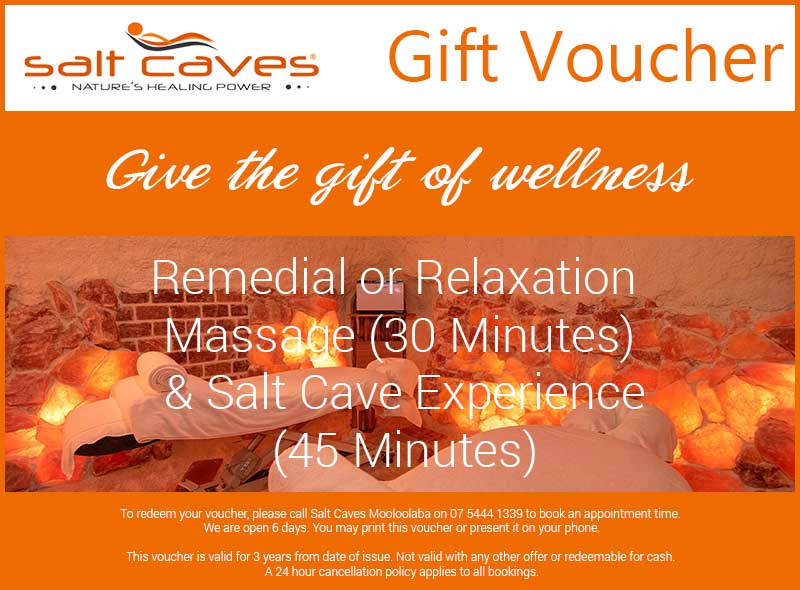 Remedial or Relaxation Massage (30 Minutes) and Salt Cave Experience (45 Minutes) Gift Voucher