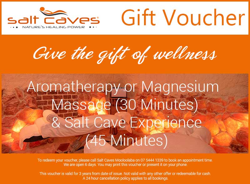 Aromatherapy or Magnesium Massage (30 Minutes) and Salt Cave Experience (45 Minutes) Gift Voucher