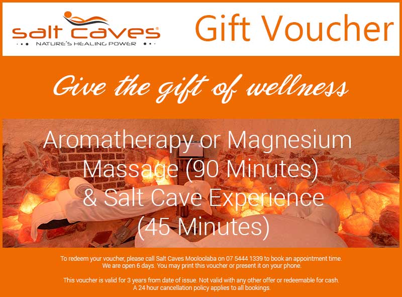 Aromatherapy or Magnesium Massage (90 Minutes) and Salt Cave Experience (45 Minutes) Gift Voucher